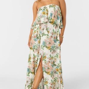 O'Neill Strapless Sadie Boho Floral Dress Tube Maxi Dress.